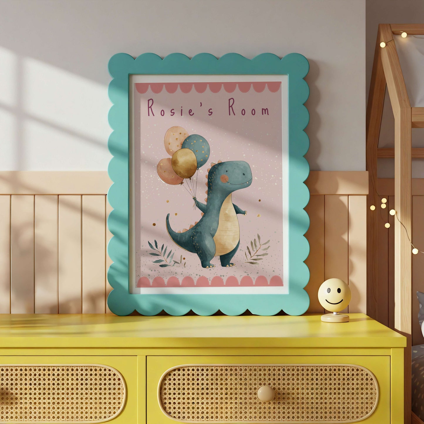 Personalised Pink T-Rex Dinosaur Print | Unframed