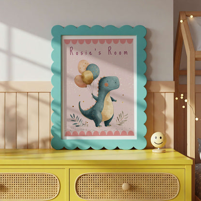 Personalised Pink T-Rex Dinosaur Print | Unframed