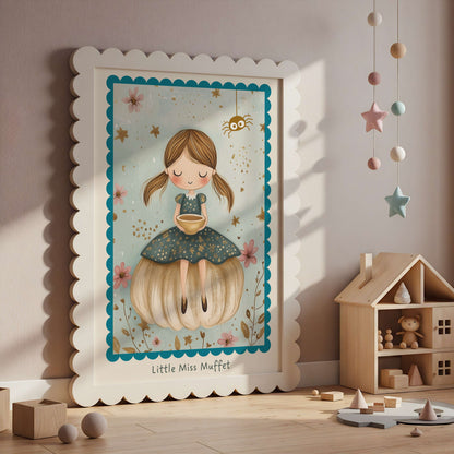 Little Miss Muffett Nursery Rhyme Print | Unframed