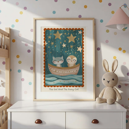 The Owl And The Pussy Cat Nursery Rhyme Print | Unframed