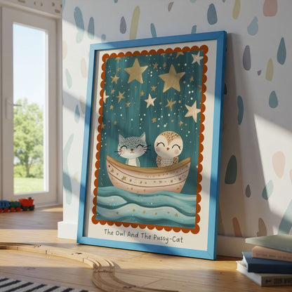 The Owl And The Pussy Cat Nursery Rhyme Print | Unframed