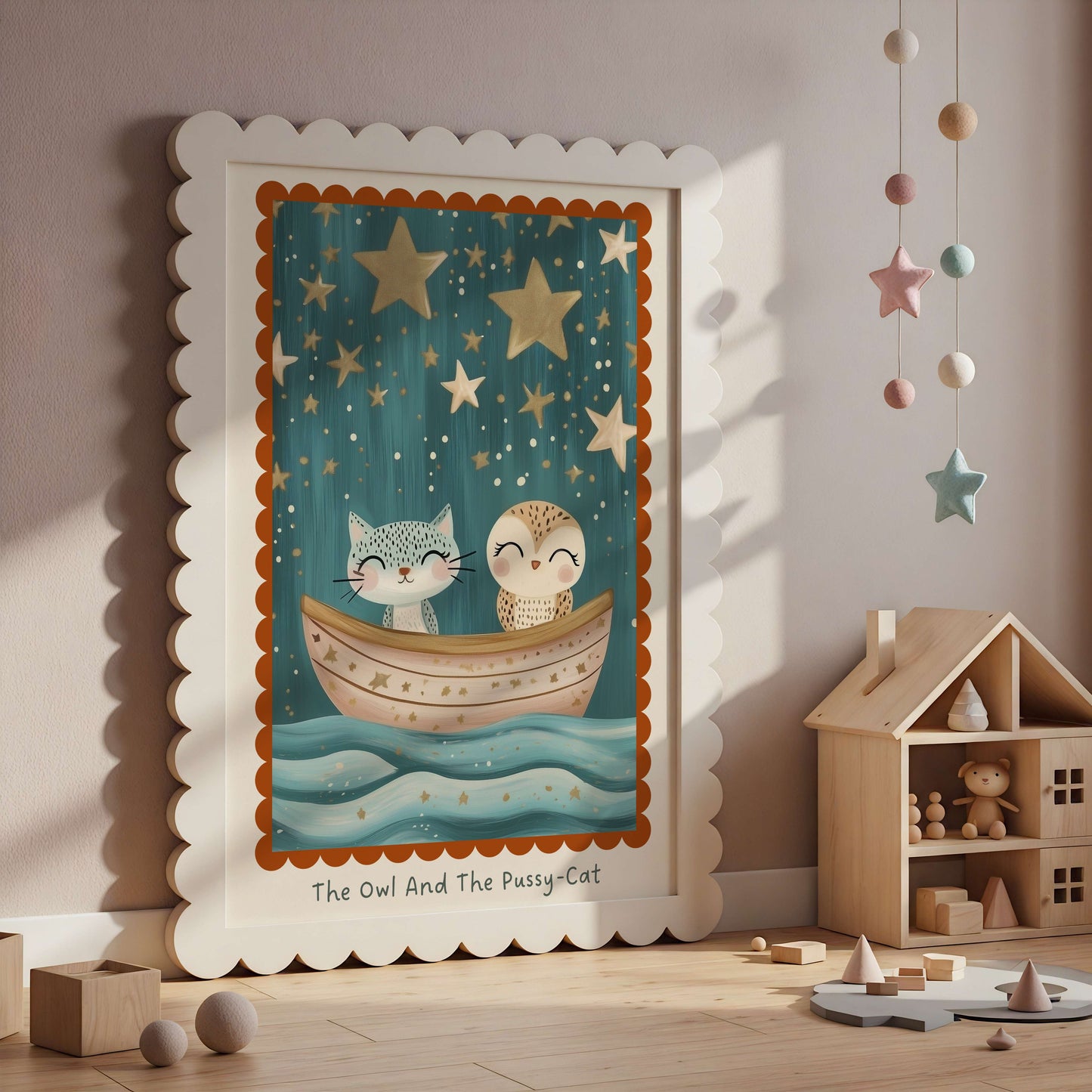 The Owl And The Pussy Cat Nursery Rhyme Print | Unframed