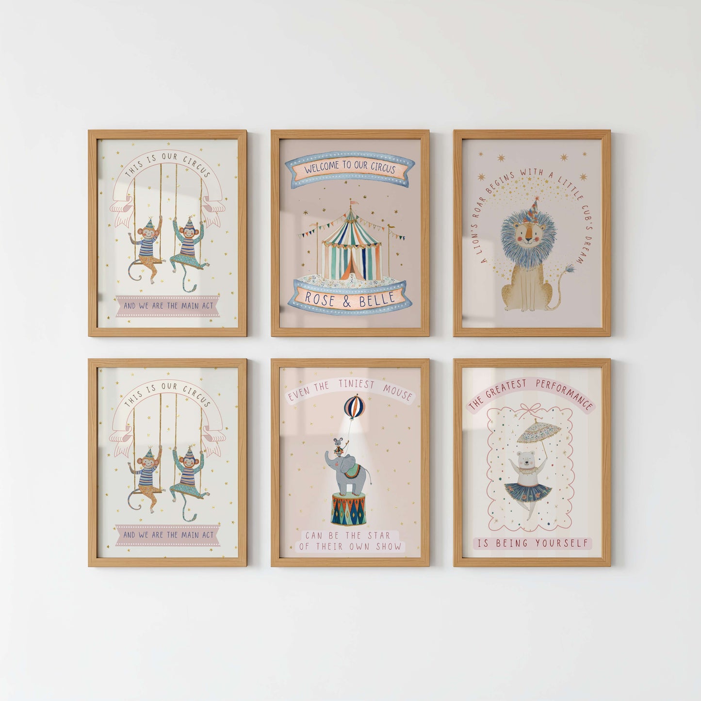 Personalised Pink Circus Tent Sibling Wall Art Print | Unframed