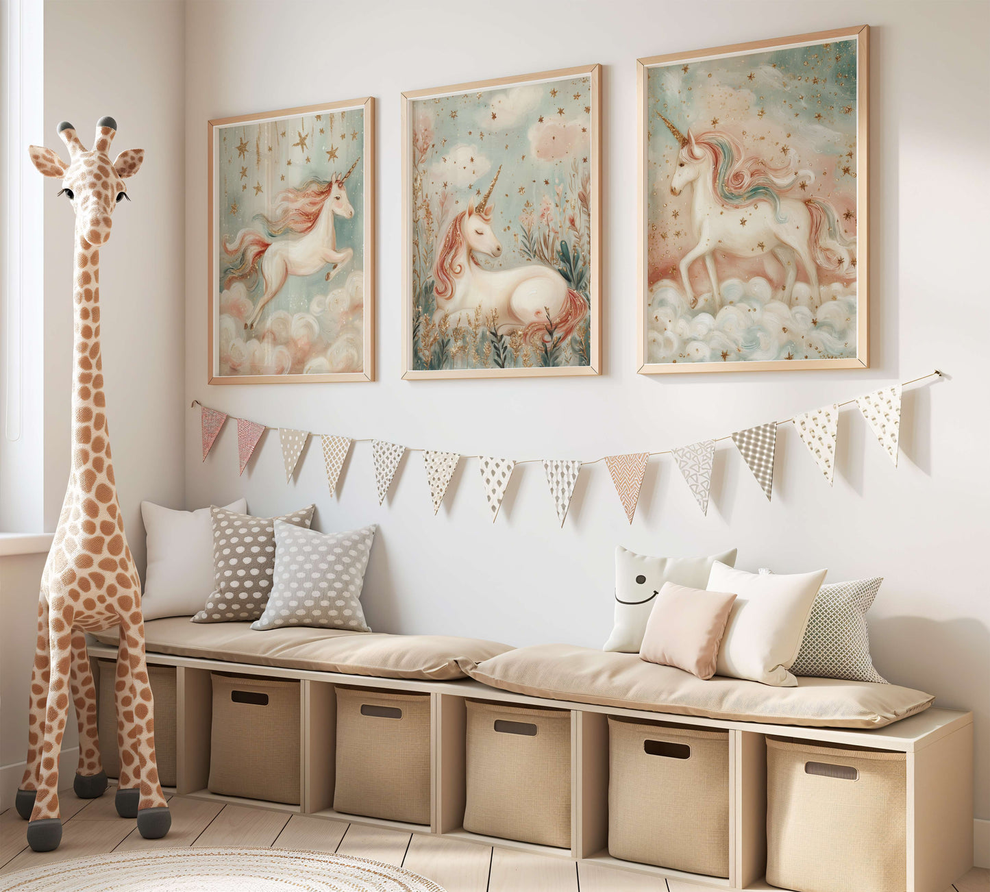 Pastel Unicorn Wall Art Set of 3 Prints | Unframed