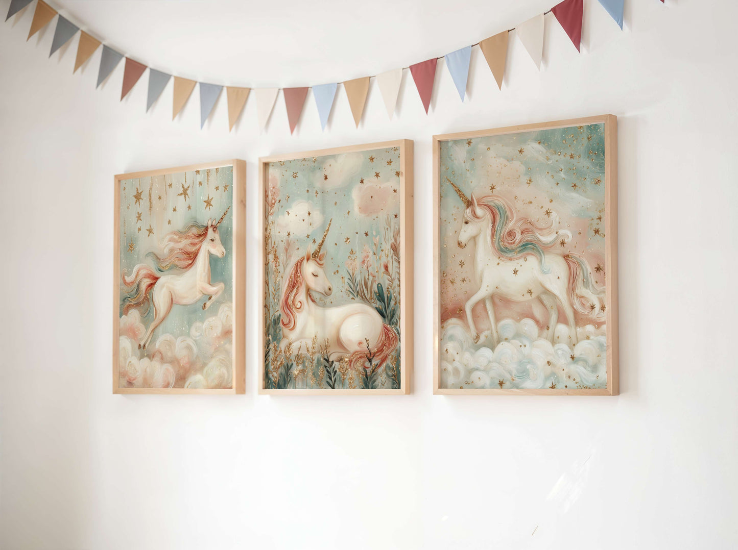 Pastel Unicorn Wall Art Set of 3 Prints | Unframed